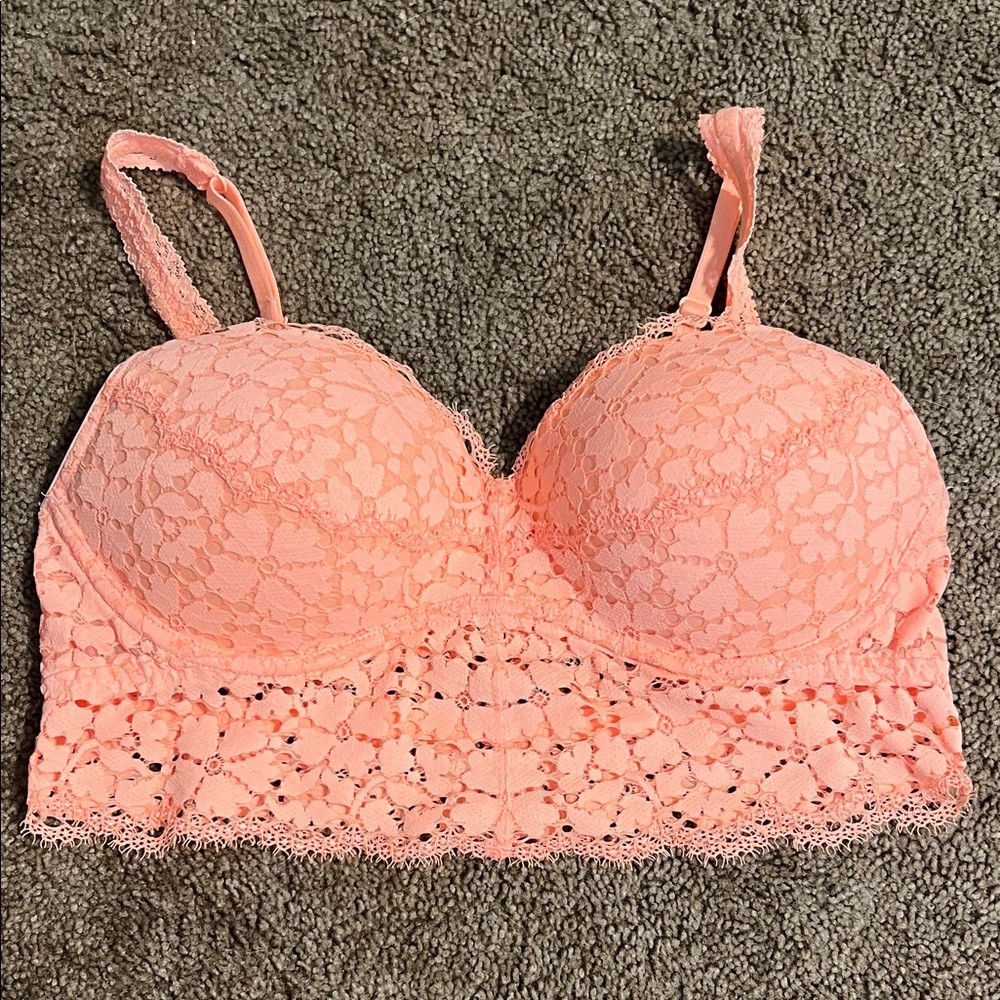 PINK Victoria's Secret Light Coral Lace Padded Bralette